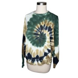 POLO Ralph‎ Lauren Sweatshirt Green Tie Dye Pullover Spiral Crew Neck Women's M